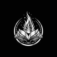 an open book with flames on it. vector