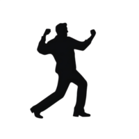 Energetic Black Silhouette Man Dancing with Arms Raised on Transparent Background png