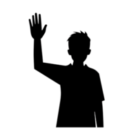 Silhouette Man Raising Hand on Transparent Background Outline png
