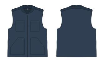 Navy blue sleeveless vest mockup front and back view vector