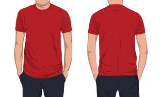 Mockup of plain red short-sleeve t-shirt front and back view vector