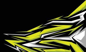 Neon yellow and white abstract racing stripes on black background vector
