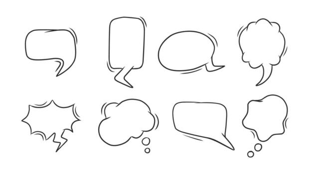 Hand-Drawn Speech Bubbles and Thought Clouds for Communication and Dialogue vector