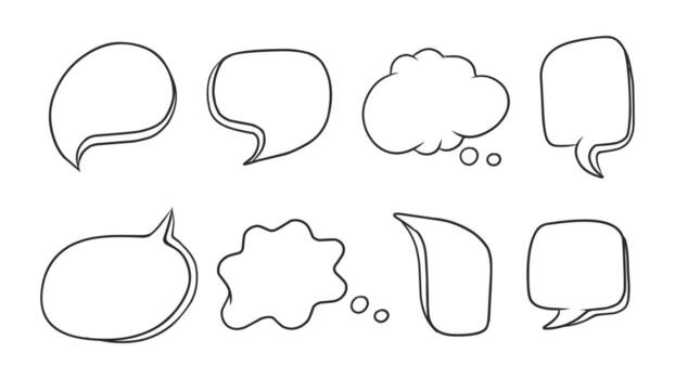 Diverse Hand-Drawn Speech Bubbles and Thought Clouds for Communication and Dialogue vector