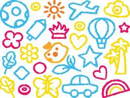 Colorful Hand-Drawn Doodle Collection of Various Shapes and Objects vector