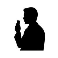 Silhouetted Man Using Mobile Phone on Transparent Background png