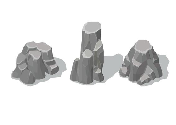 Stones and rocks in isometric flat styleriver