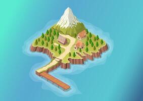 Island with mountain and wooden pier vector