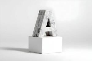 single stone alfabet letter a placed on white cube with shadow effect photo