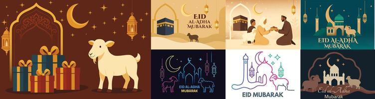 Eid Al-Adha celebration with festive elements vector