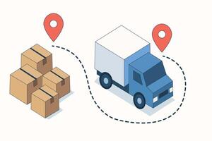 Isometric Delivery Logistics Shipping and Boxes E-commerce Package Delivery Truck Icon Cargo Transportation and Supply Chain vector