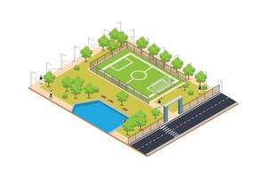 Community park with soccer field and pool vector