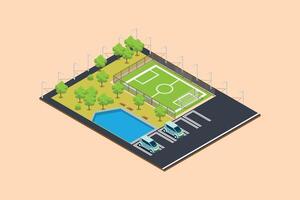 Sports complex with pool and soccer field vector