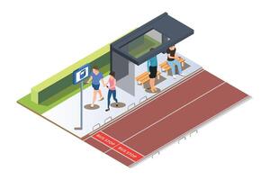Modern bus stop with seating and signage vector
