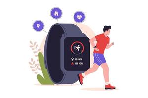 Man running with a smartwatch vector