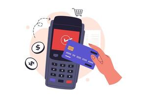 Hand using credit card on terminal vector