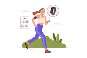 Woman jogging with a fitness tracker vector