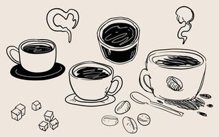 Hand-Drawn coffeasty coffee concept and cafe doodle grunge, artistic, doodle, trendy style tector illustration isolated design elements set vector