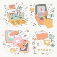 E-commerce illustration showing online shopping vector