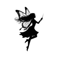 Fairy Silhouette with Magic Wand and Butterfly Wings vector