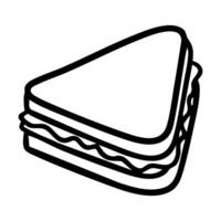 A black and white illustration of a triangular sandwich with visible filling hand drawing illustration vector