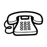Black and white line drawing of a corded telephone hand drawing illustration vector