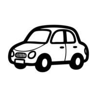 Black and white cartoon drawing of a small car hand drawing illustration vector