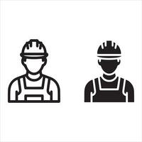 Two stylized figures of construction workers in hard hats and overalls vector