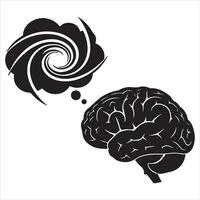 Black silhouette of a human brain with a swirling thought bubble vector