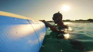 Man Breathes Deeply Before Freediving In Open Water At Sunrise In Summer video