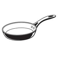Black frying pan with long handle and rivets cooking kitchenware vector