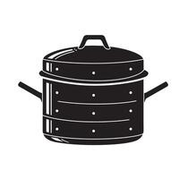 Black Steamer Pot With Handles and Lid cooking kitchen vector