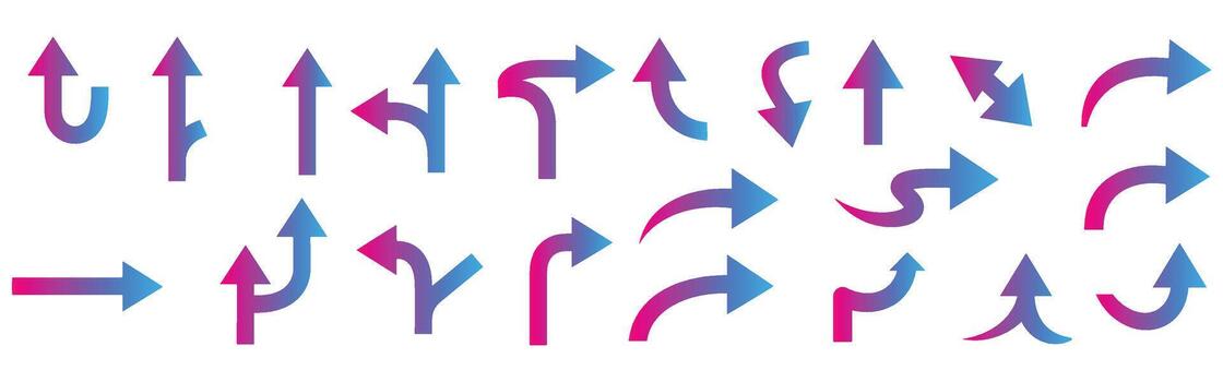 Collection of gradient arrow icons in various directions for navigation and design vector