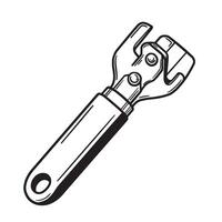 Black and white drawing of a can opener tool kitchen utensil manual opener vector