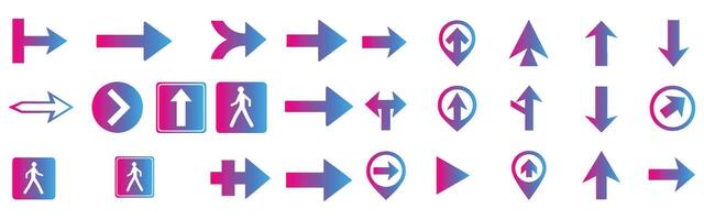 Collection of modern gradient arrow icons and directional symbols for navigation and design elements vector