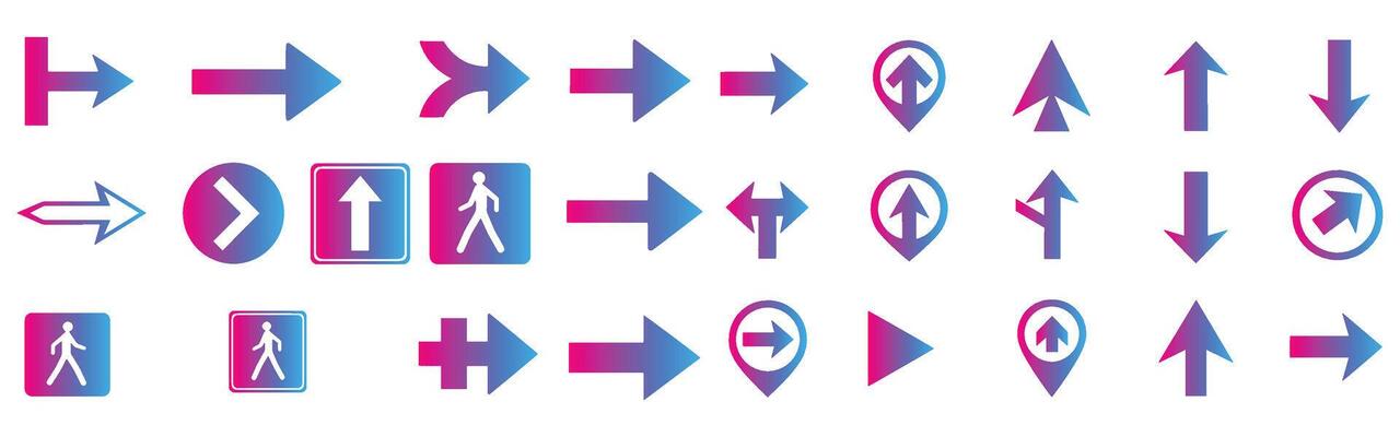 Collection of modern gradient arrow icons and directional symbols for navigation and design elements