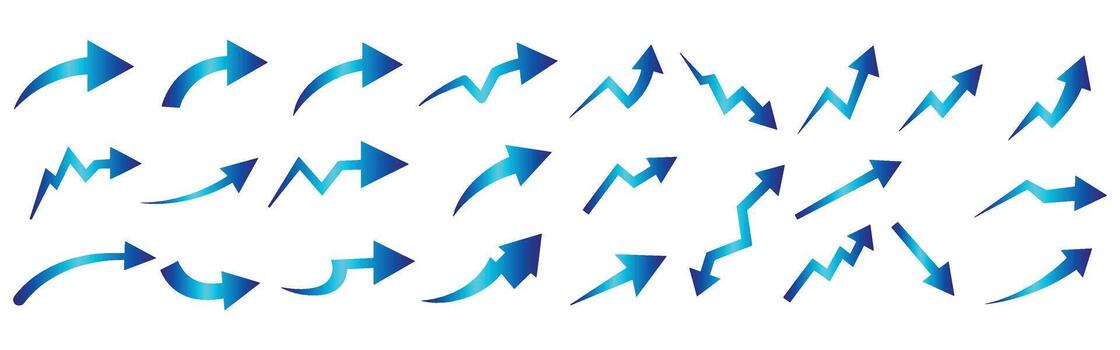 Collection of modern arrows in various designs indicating direction and movement on a white background. vector
