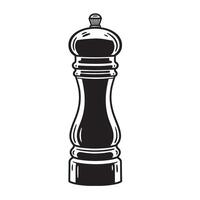 Black and white illustration of a vintage pepper mill grinder seasoning vector