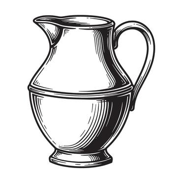 Black and white pitcher with handle and spout vessel container vector
