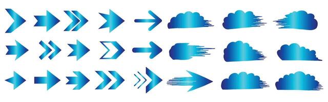 Collection of blue arrows and cloud shapes showing direction and speed in a illustration vector