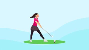 animated of woman aiming golf ball to shoot. Golf concept. Full length animated illustrations. High quality 4k footage video