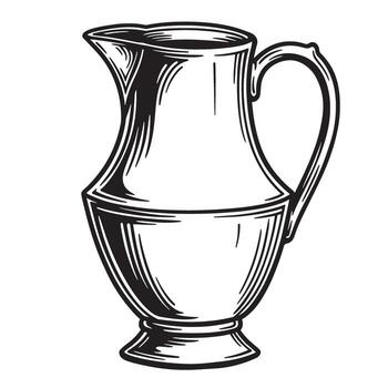 Ornate pitcher with pouring spout and handle vessel container vector