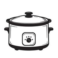 Black and white illustration of a slow cooker kitchen appliance cooking vector