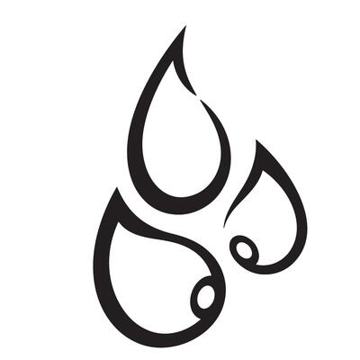 Simple black and white graphic of three water drop or tear shaped elements