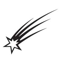 Simple black and white illustration of a shooting star with trails on white background vector