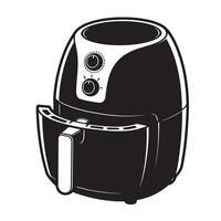 Black air fryer with white accents and controls kitchen appliance cooking vector