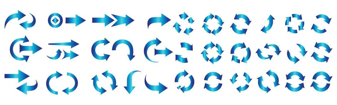 Collection of blue gradient arrows representing various directions and concepts on white background vector