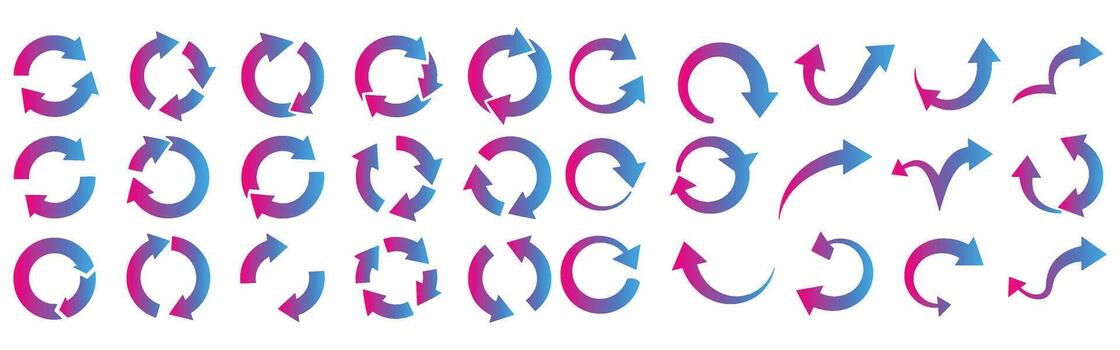 Collection of modern gradient arrows in various shapes and directions for design and infographics vector
