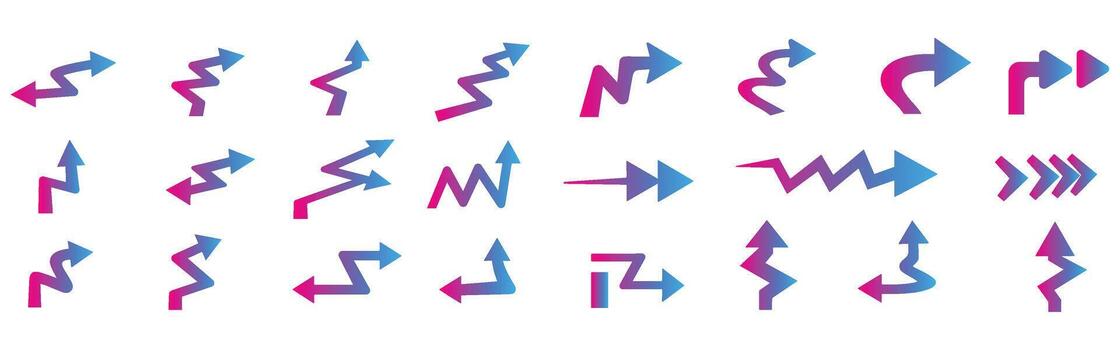 Collection of gradient arrow icons in various styles for design and directional concepts vector