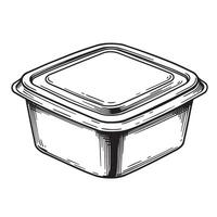 Square container with lid vintage Art black and white drawing vector